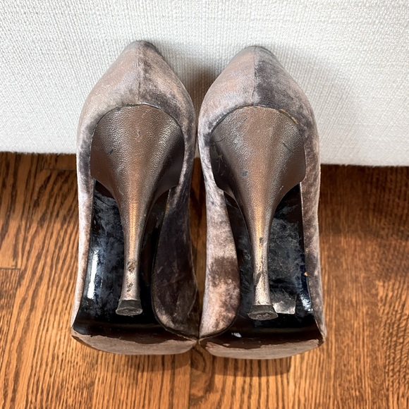 Stuart Weitzman Velvet Peep-Toe Shoes with Encrusted Embellishment - Picture 4 of 7